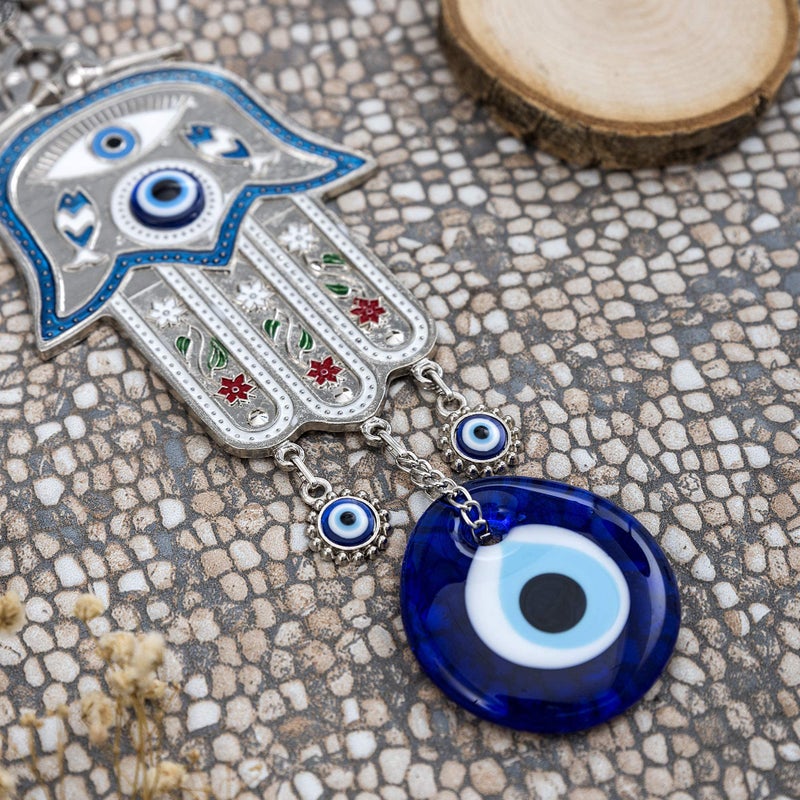 Erbulus Turkish Blue Hamsa Hand of Mother Fatima Evil Eye Wall Hanging Ornament - Turkish Nazar Bead Amulet â€“ Good Luck Charm Gift -Metal Home Protection Decor in a Box (Blue) - Image 5